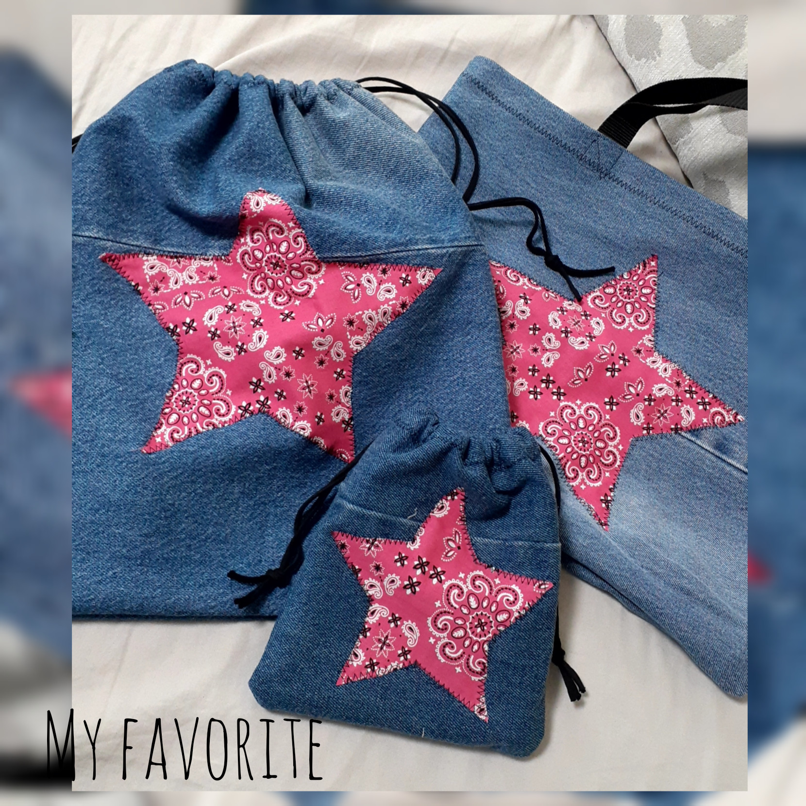 ナップサック&手提げかばん&給食袋セット　牛柄　入園準備　入園グッズ　入学グッズ　入学準備　オルテガ　デニム