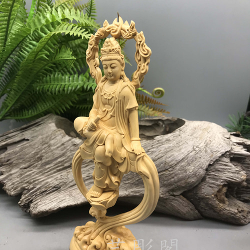 水月自在観音菩薩 精密彫刻 木彫仏像 極上品 置物 仏教美術品 彫刻 芸