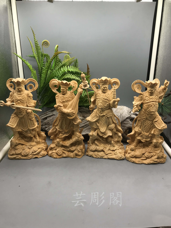 国内発送 四天王仁王像 毘沙門天 極上品 木彫仏像 仏教美術 精密細工 置物 彫刻・オブジェ