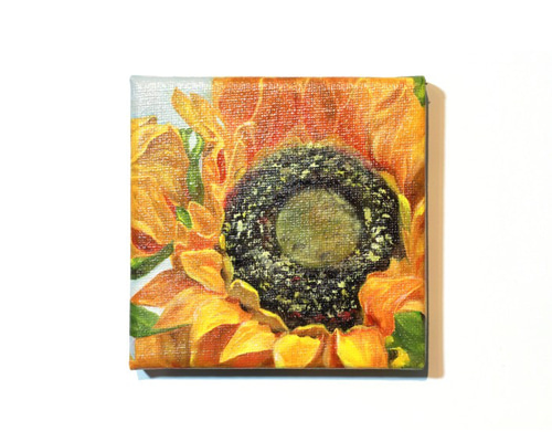 ひまわり 向日葵 油彩 10x10cm キャンバス 原画 花 絵画 Salon