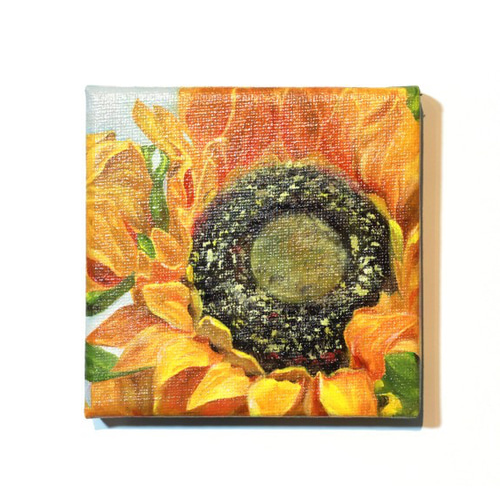 ひまわり 向日葵 油彩 10x10cm キャンバス 原画 花 絵画 Salon