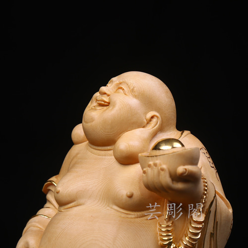 極上品 木彫仏像 切金 布袋様 七福神 細工精彫 置物 仏教工芸品