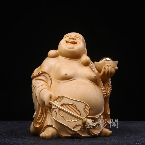 極上品 木彫仏像 切金 布袋様 七福神 細工精彫 置物 仏教工芸品