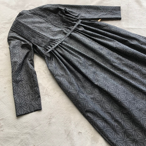 大島紬のピンタックワンピース コートワンピース 麻の葉 着物リメイク