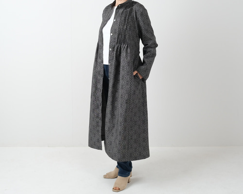 大島紬のピンタックワンピース コートワンピース 麻の葉 着物リメイク