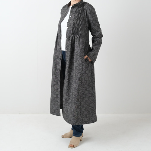 大島紬のピンタックワンピース コートワンピース 麻の葉 着物リメイク