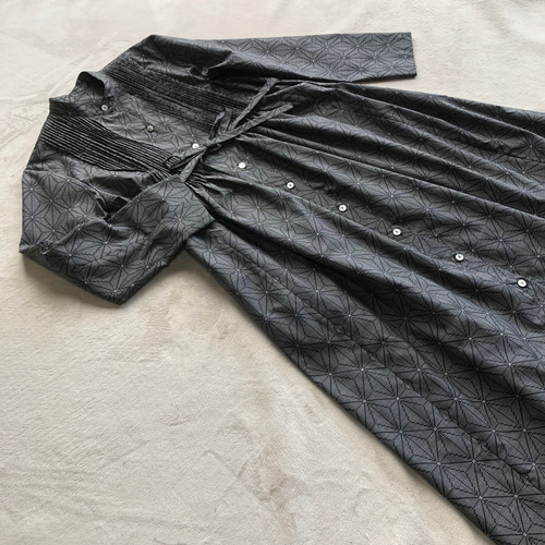 大島紬のピンタックワンピース コートワンピース 麻の葉 着物リメイク