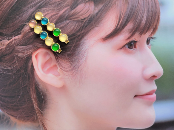 レトロポップなヘアクリップ　「メロンソーダ」２本セット  ヘアアクセサリー 3枚目の画像