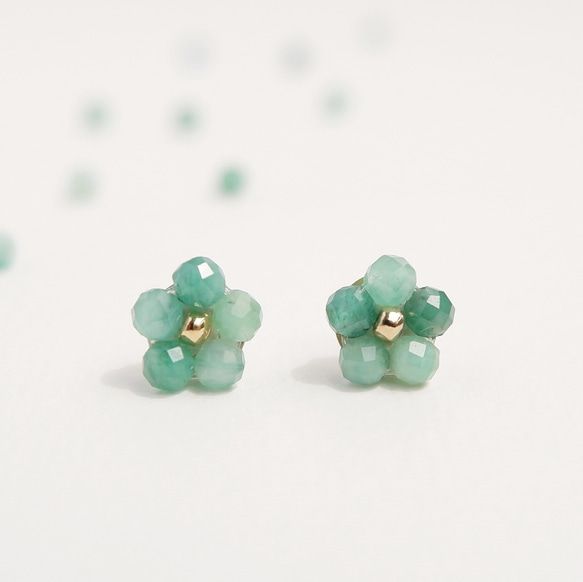 14KGF エメラルドの小花ピアス/イヤリング -ミントグリーン フラワー 5