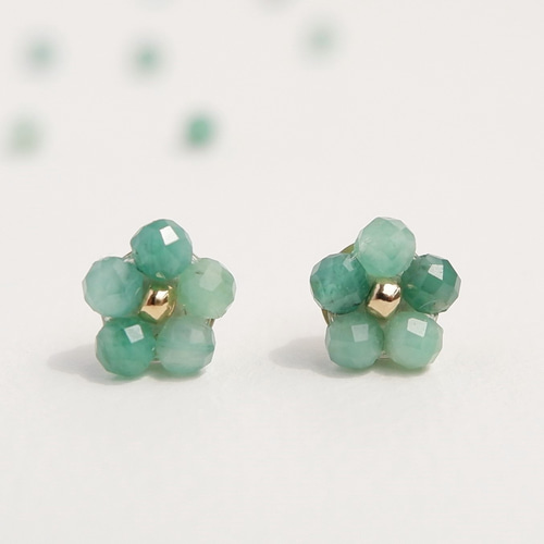 14KGF エメラルドの小花ピアス/イヤリング -ミントグリーン フラワー 5
