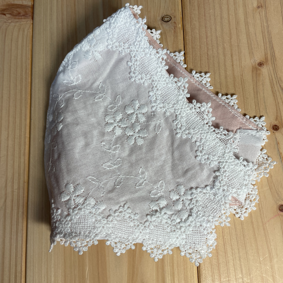 綿レース生地立体ハンドメイドマスク 4枚目の画像