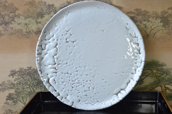 【再入荷！】白萩　かいらぎプレート皿　大皿　★萩焼き　 1枚目の画像