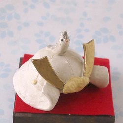 五月人形小鳥「兜の上のオカメインコ（ホワイトフェイス）」　 5枚目の画像