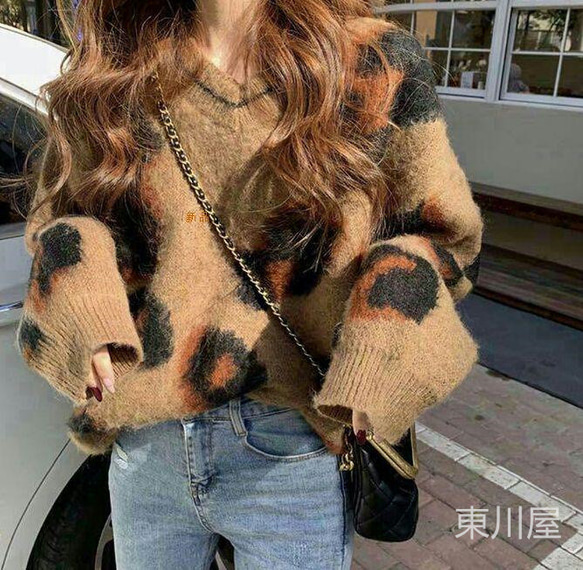 新品 レディース トップス ヒョウ柄ニット オーバーサイズ 韓国 秋冬 
