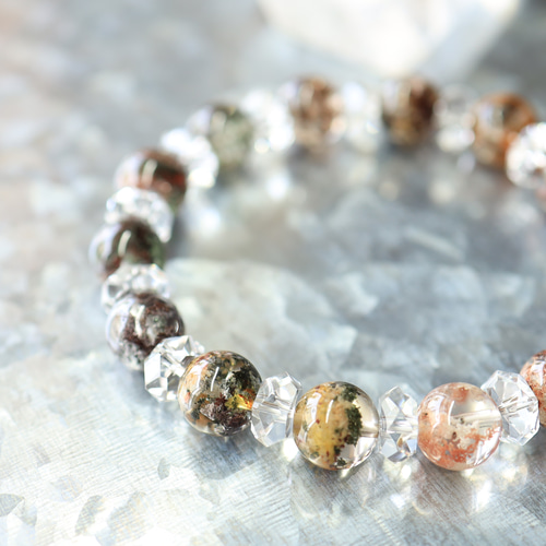 ☆プレミアムブレス☆…☆ガーデンファントムクォーツ：9.5ミリ＆水晶