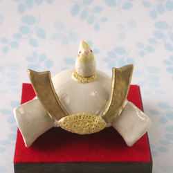 端午の節句飾り 鯉のぼり「こいのぼりに乗ったオカメインコ」（陶器の