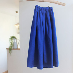 【受注製作】ヨーロッパリネンのギャザースカート☆ロイヤルブルー 4枚目の画像