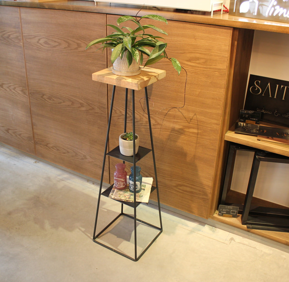 棚付きアルコール消毒スタンド『rubber shelf stand』　アイアン製　中棚付　観葉植物　カフェ風 1枚目の画像