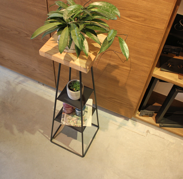 棚付きアルコール消毒スタンド『rubber shelf stand』　アイアン製　中棚付　観葉植物　カフェ風 3枚目の画像