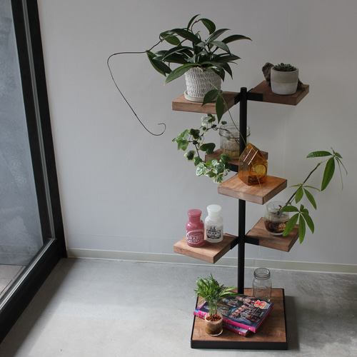 360度回転ラック 3段 アイアン家具 カフェ風 漢前 植物棚