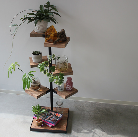 ２列３段回転ラック『stand shelf』　アイアン製　ウォルナット　カフェ風　男前インテリア　観葉植物 6枚目の画像