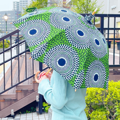 アフリカン　日傘　【884】 100％完全遮光 日傘/雨傘/晴雨兼用傘 ブラックコーティング 木製