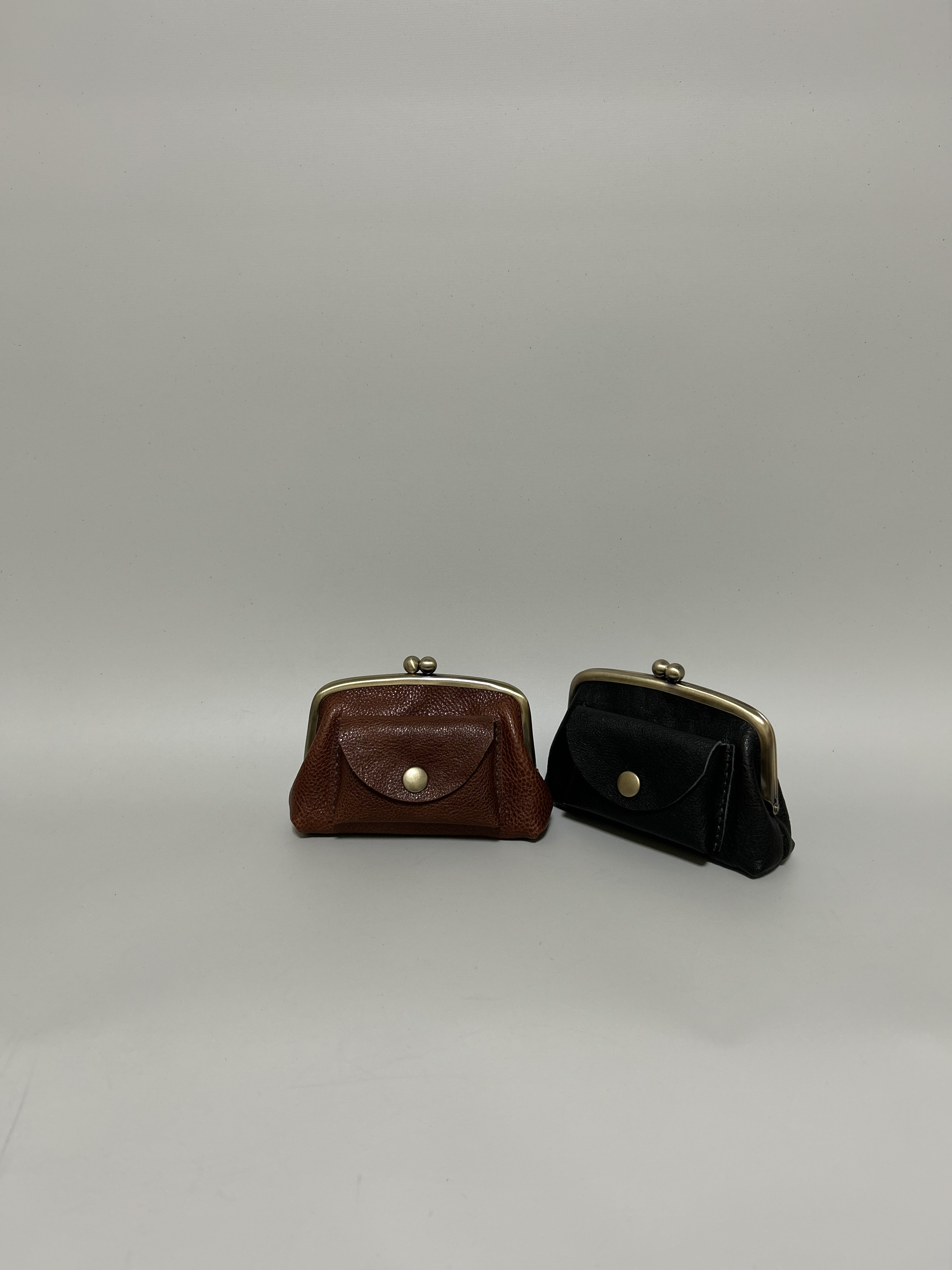 姫路レザー親子がま口財布◆焦げ茶　カード入れ　革財布　懐かしいがま口財布　クリスマスギフト　新作