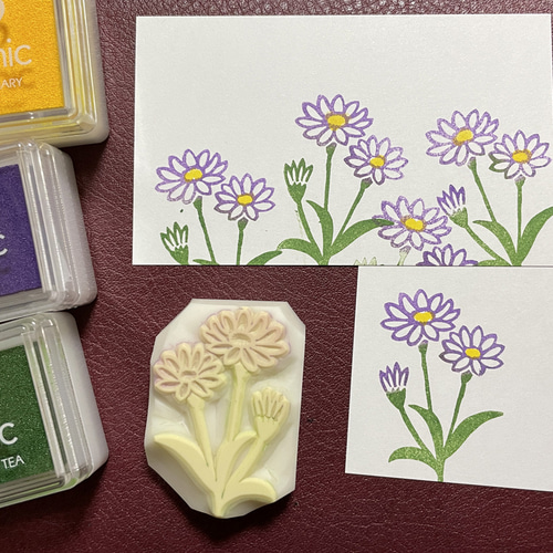 野菊 紫苑（シオン）の消しゴムはんこ（持ち手つき） はんこ・スタンプ