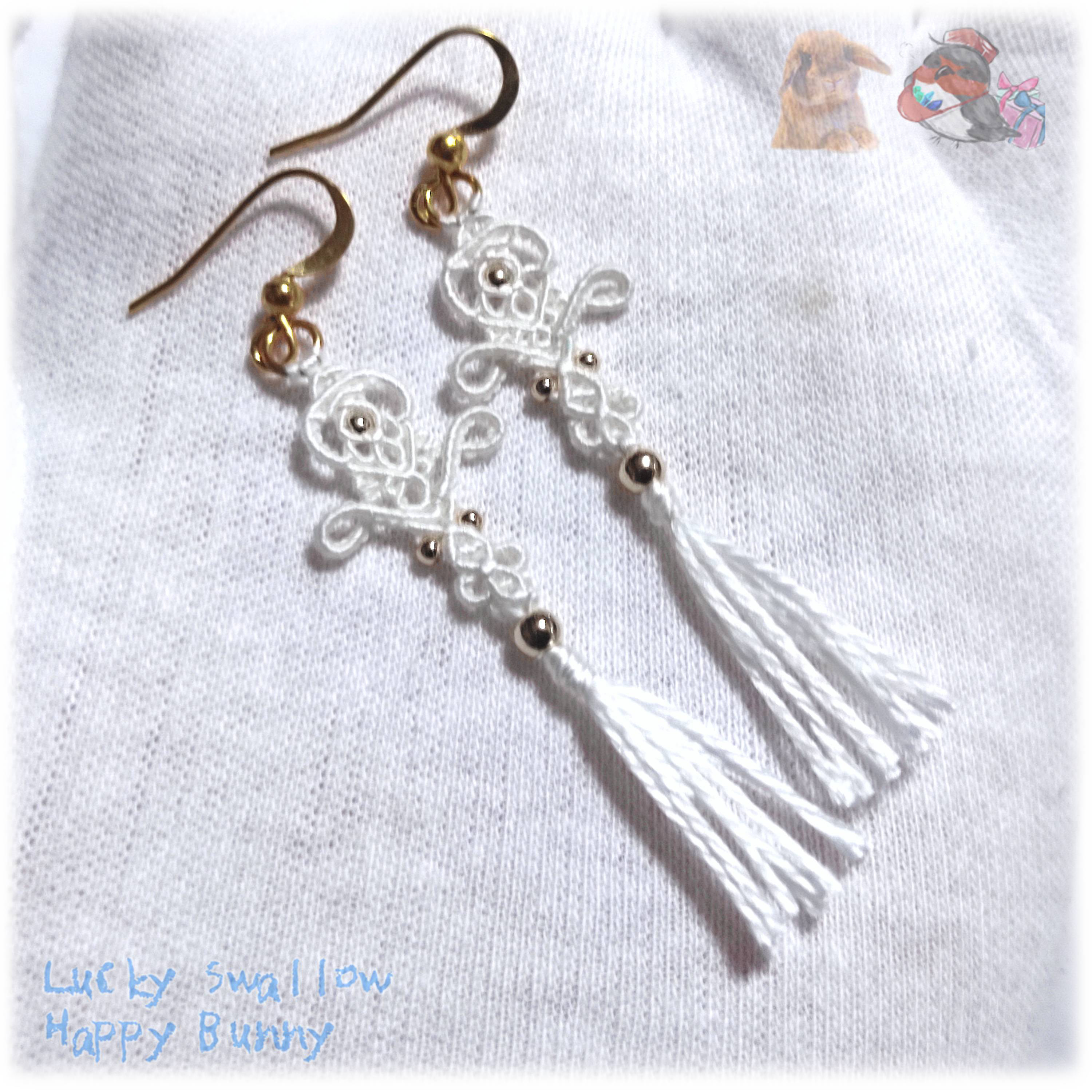 本絹 高品質シルク マクラメピアス てんてんの贈り物♪ No.5072