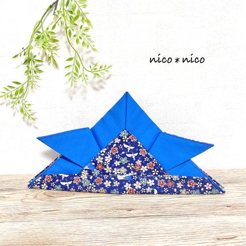 こどもの日◇布兜(被れる兜) 青×紺鶴桜 《受注製作》 帽子(ベビー