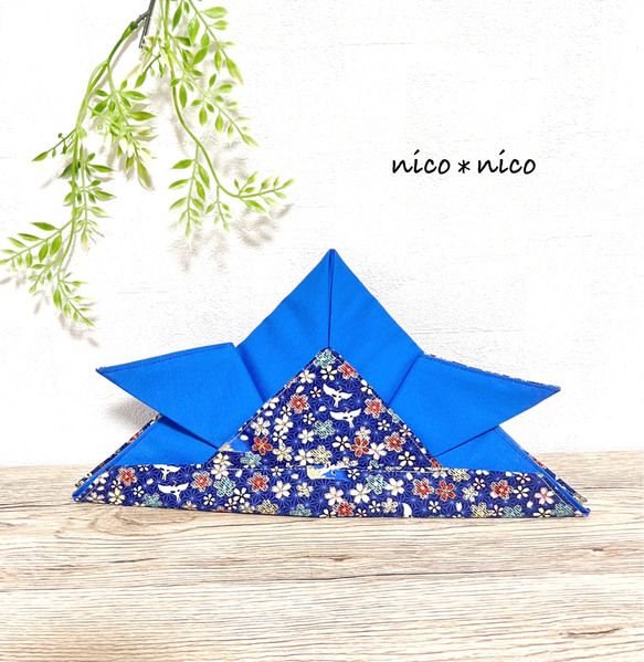 こどもの日◇布兜(被れる兜) 青×紺鶴桜 《受注製作》 帽子