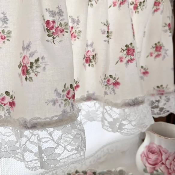 ローズピンク ミニバラの花束 カフェカーテン バランスカーテン 6枚目の画像