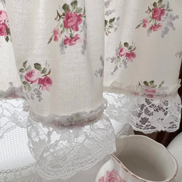 ローズピンク ミニバラの花束 カフェカーテン バランスカーテン 8枚目の画像