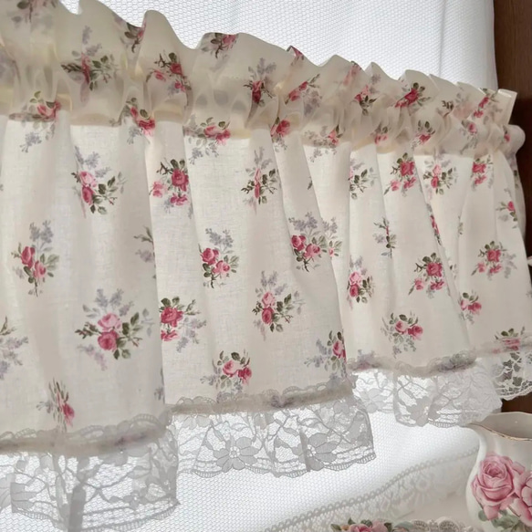 ローズピンク ミニバラの花束 カフェカーテン バランスカーテン 2枚目の画像