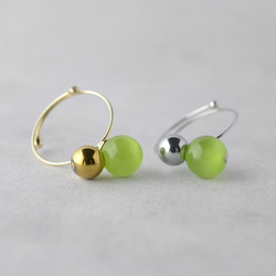 マスカットアイとメタリックヘマタイトのバイカラーリング 指輪 オープンリング タイガーアイ プレゼント ギフト 4枚目の画像