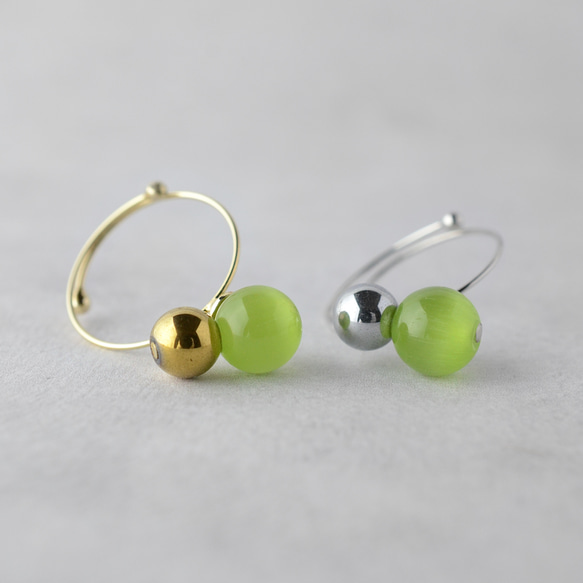 マスカットアイとメタリックヘマタイトのバイカラーリング 指輪 オープンリング タイガーアイ プレゼント ギフト 4枚目の画像