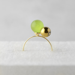 マスカットアイとメタリックヘマタイトのバイカラーリング 指輪 オープンリング タイガーアイ プレゼント ギフト 2枚目の画像