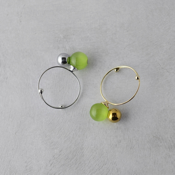 マスカットアイとメタリックヘマタイトのバイカラーリング 指輪 オープンリング タイガーアイ プレゼント ギフト 5枚目の画像