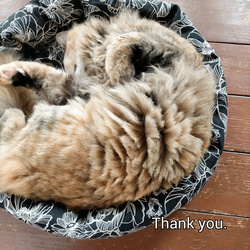 【猫人気No.1】お花模様のまんまる猫ベッド col.黒×くすみピンク 12枚目の画像