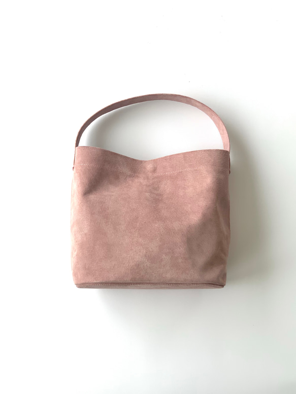 「長財布が横に入る‼︎本革ミニマルバッグ」ピンクベージュ スエード ワンハンドルバッグ 7枚目の画像