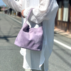 長財布が横に入る‼︎本革ミニマルバッグ」パープル スエード ワン
