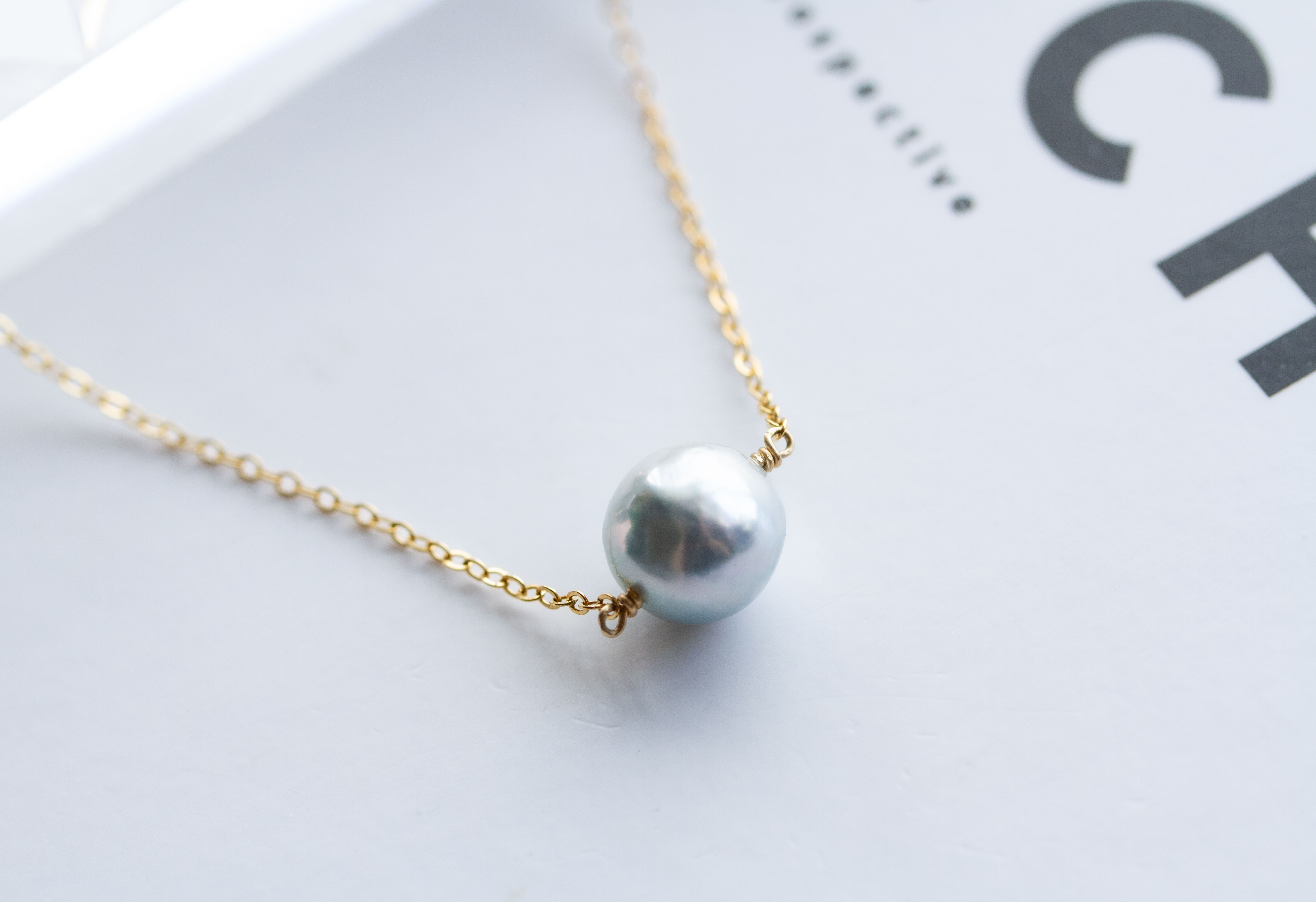 ナチュラルグレー バロックあこや真珠 一粒ネックレス 14Kgf