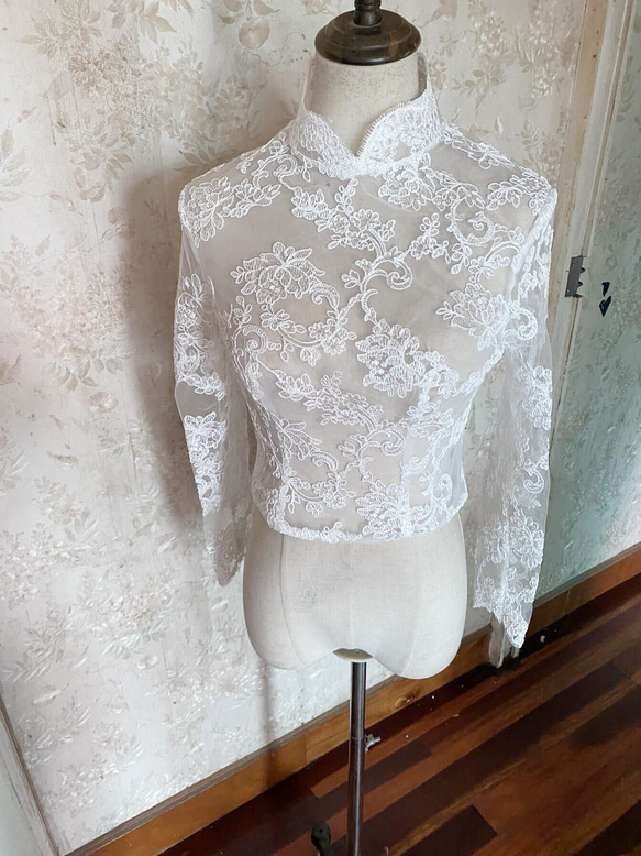 婚紗Bolero高領3D純色蕾絲刺繡新娘/婚紗/伴娘/婚禮/宴會 第1張的照片