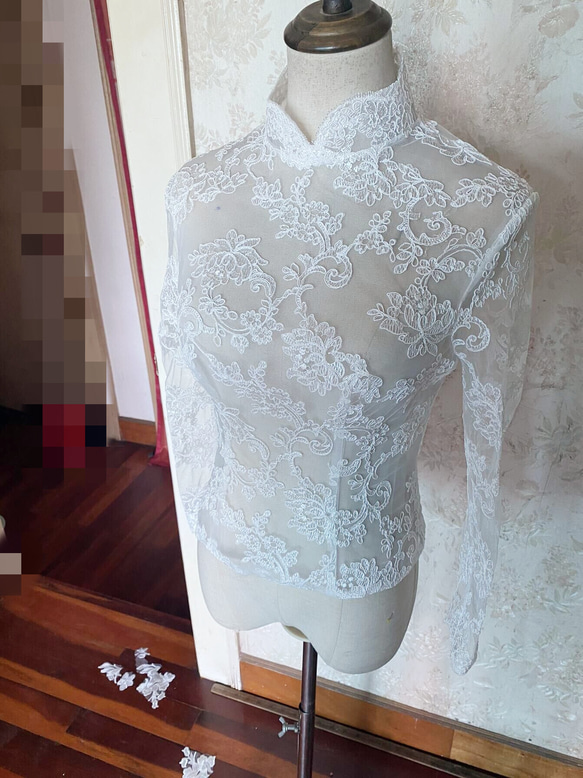 婚紗Bolero高領3D純色蕾絲刺繡新娘/婚紗/伴娘/婚禮/宴會 第2張的照片