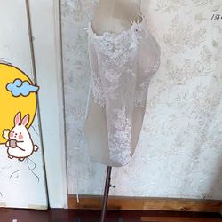 波麗精緻蕾絲米白色露肩長袖新娘/婚禮/酒會 第2張的照片