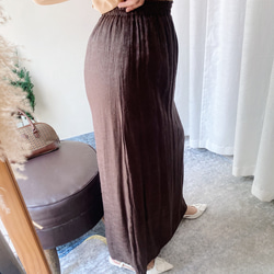 咖啡褐色立體織紋優雅少女 古著棉混絲質彈性下身裙長裙vintage 第3張的照片