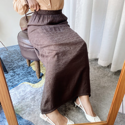 咖啡褐色立體織紋優雅少女 古著棉混絲質彈性下身裙長裙vintage 第1張的照片