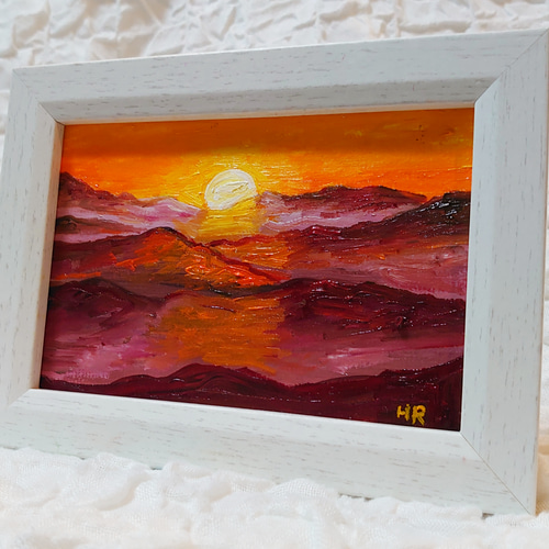 油絵 ミニ絵画 【沈む夕日の山】 絵画 HR 通販 13817580