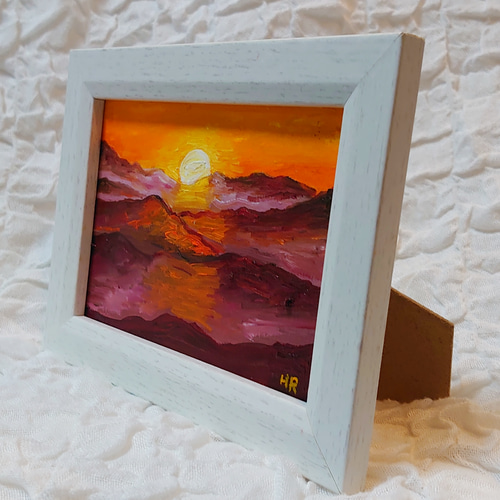 油絵 ミニ絵画 【沈む夕日の山】 絵画 HR 通販 13817580