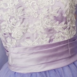 華やか パープル/紫 カラードレス 3D立体レース刺繍 ふわふわ袖 ベアトップ 挙式 2ways ドレス 3枚目の画像